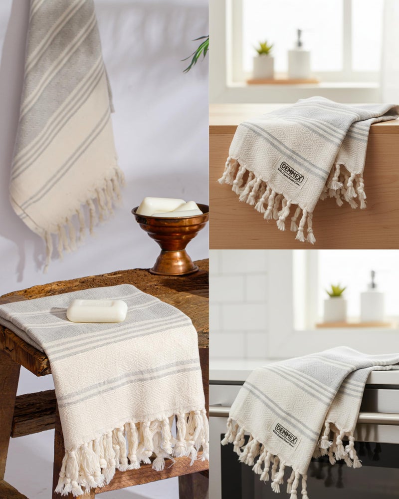 DEMMEX Organic Turkish Hand Towels for Bathroom â€“ 100% Oeko-TEX Certified Turkish Cotton, Quick Dry, Lightweight Kitchen & Travel Towels, Diamond Weave, Large 18x36 Inches, Set of 2, Gray - Image 2